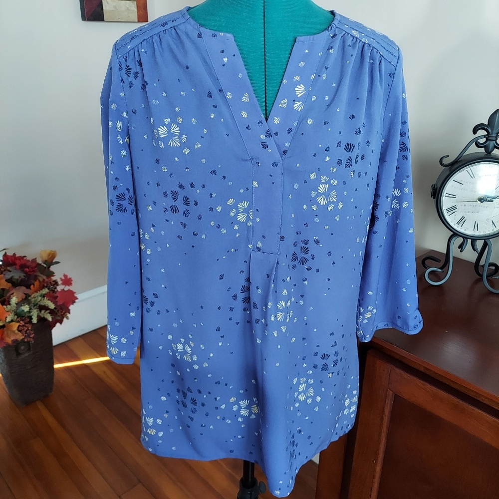 Croft & Barrow Pullover V-Neck Blue Print Tunic Women's S